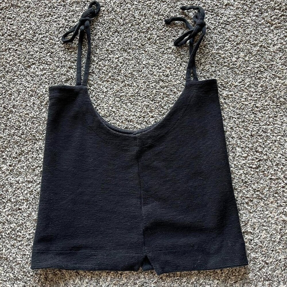 Black Madewell Lace Tied Sleeve Womens Medium Crop Top Festival Layering Blouse